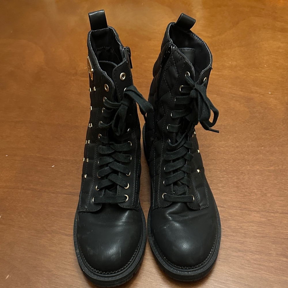 Bebe Black Quilted Boots with Gold Studs - Picture 5 of 13